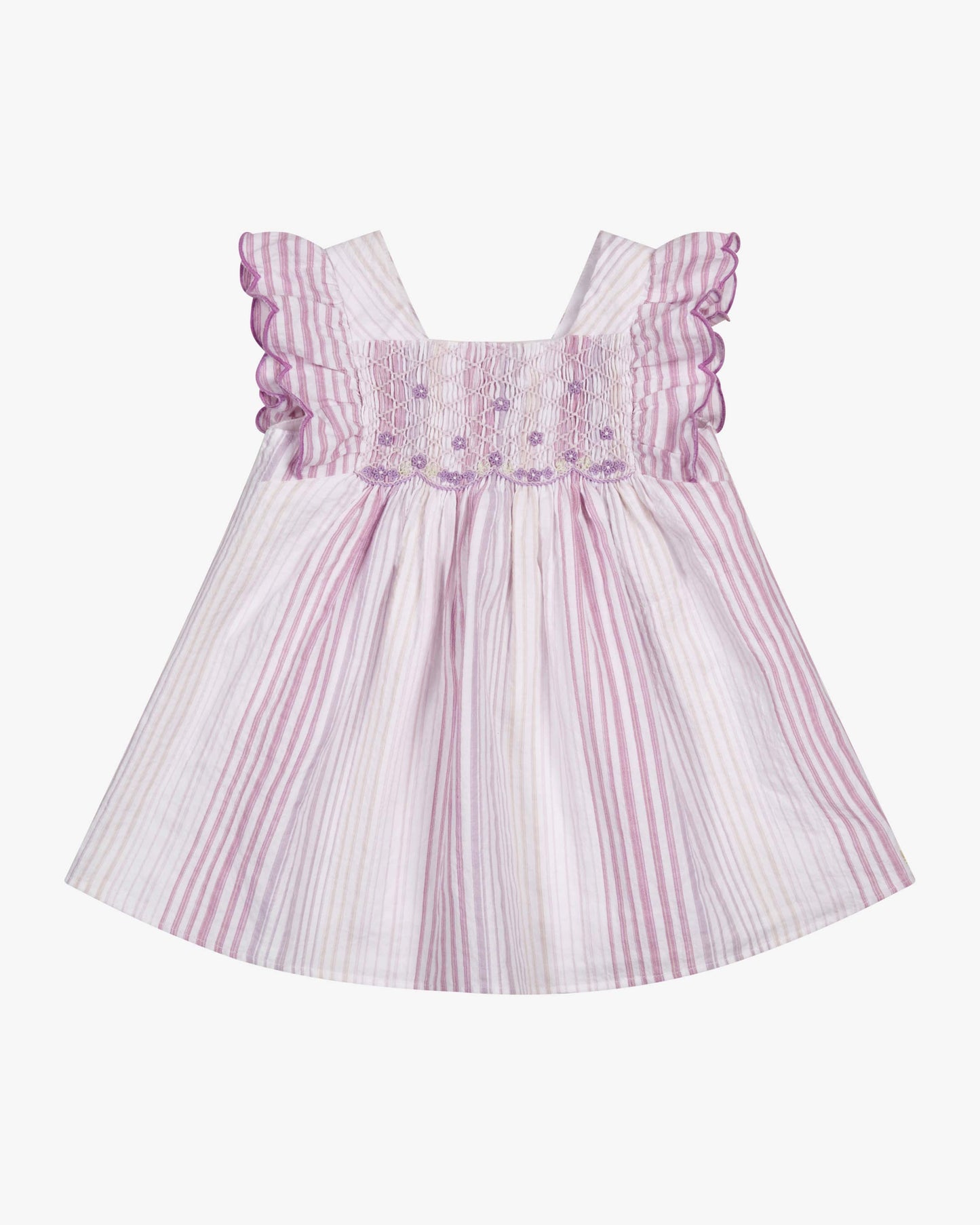 Tartine Et Chocolat Lilac Striped Embroidered Smock Dress