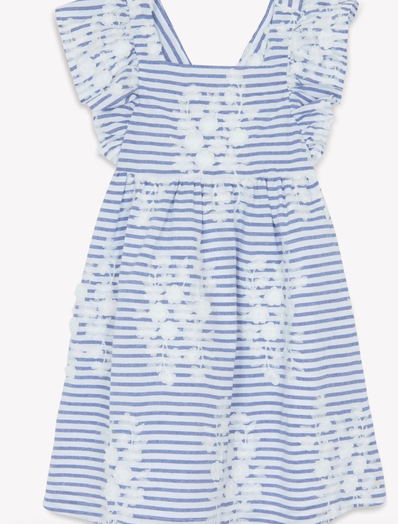 Tartine Et Chocolat Marine Blue Striped Embroidered Cotton-Blend Dress