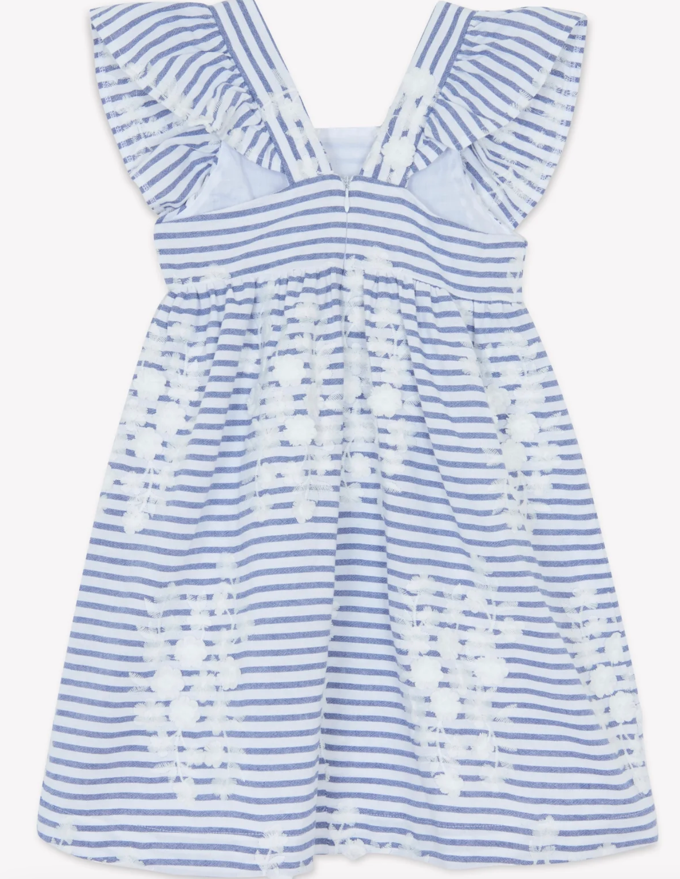 Tartine Et Chocolat Marine Blue Striped Embroidered Cotton-Blend Dress