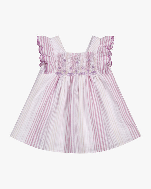 Tartine Et Chocolat Lilac Striped Embroidered Smock Dress