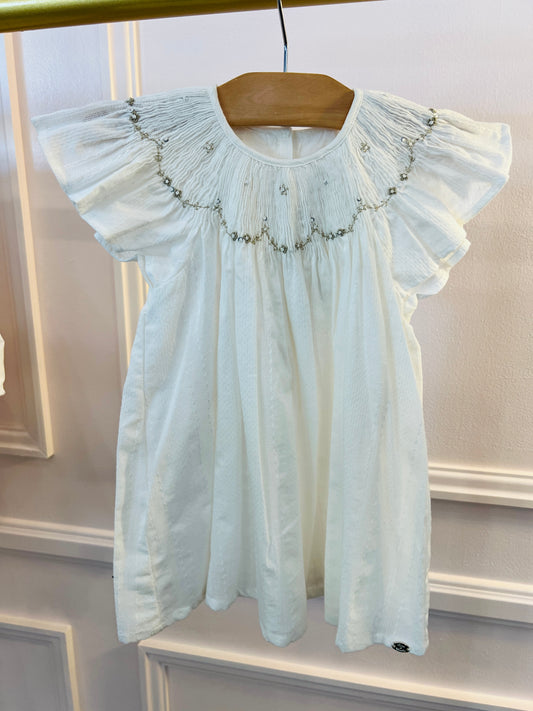 Tartine Et Chocolat Metalic Embroidered Robe25 Nacre
