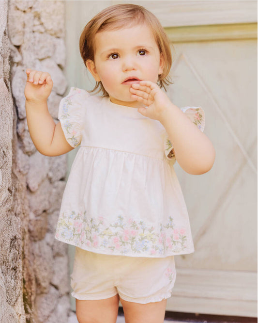 Tartine Et Chocolat Light Pink Embroidered Blouse And Bloomer Set