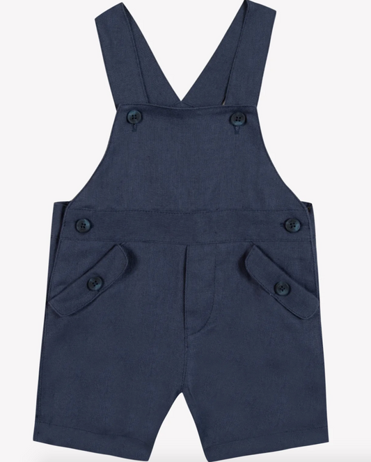 Tartine Et Chocolat Marine Blue Linen Dungaree Shorts