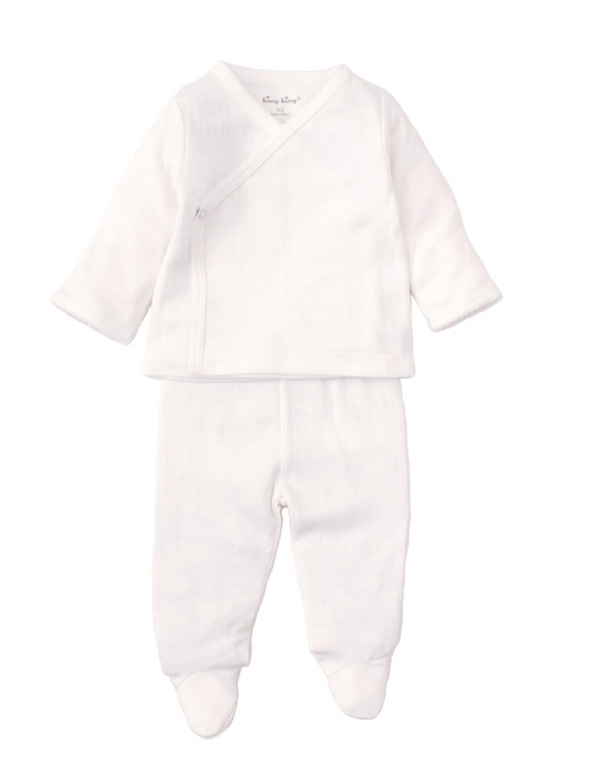 Kissy Kissy White Pointelle Cross Tee and Pant Set Newborn