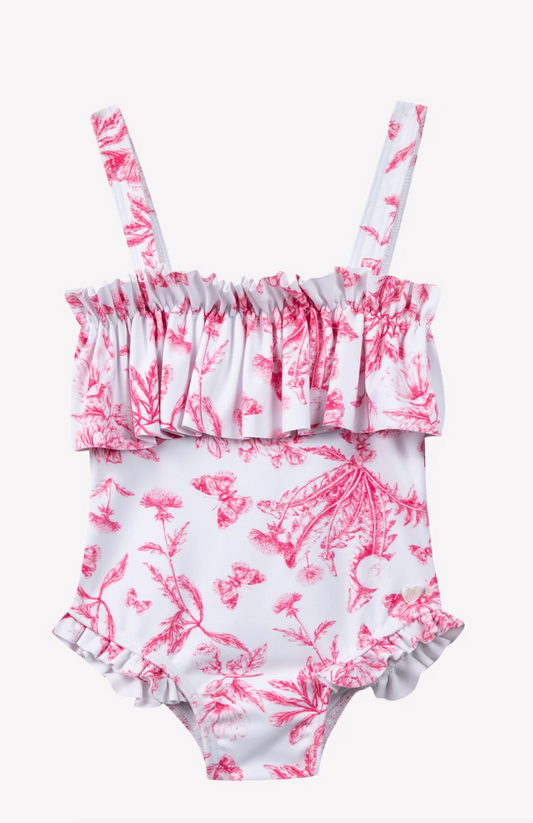 Tartine Et Chocolate White And Pink Floral Hedgehog Swimsuit