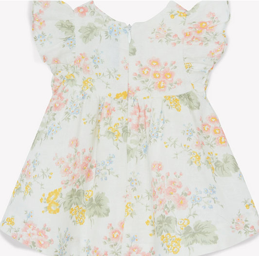 Tartine Et Chocolat Ivory Linen Floral Dress