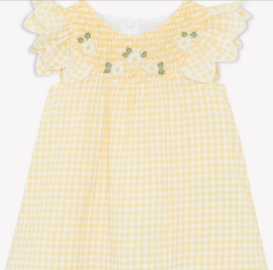 Tartine Et Chocolat Yellow Gingham Hand Embroidered Dress