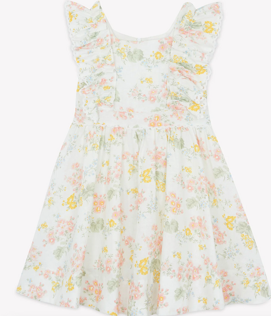 Tartine Et Chocolat Ivory Linen & Cotton Floral Dress