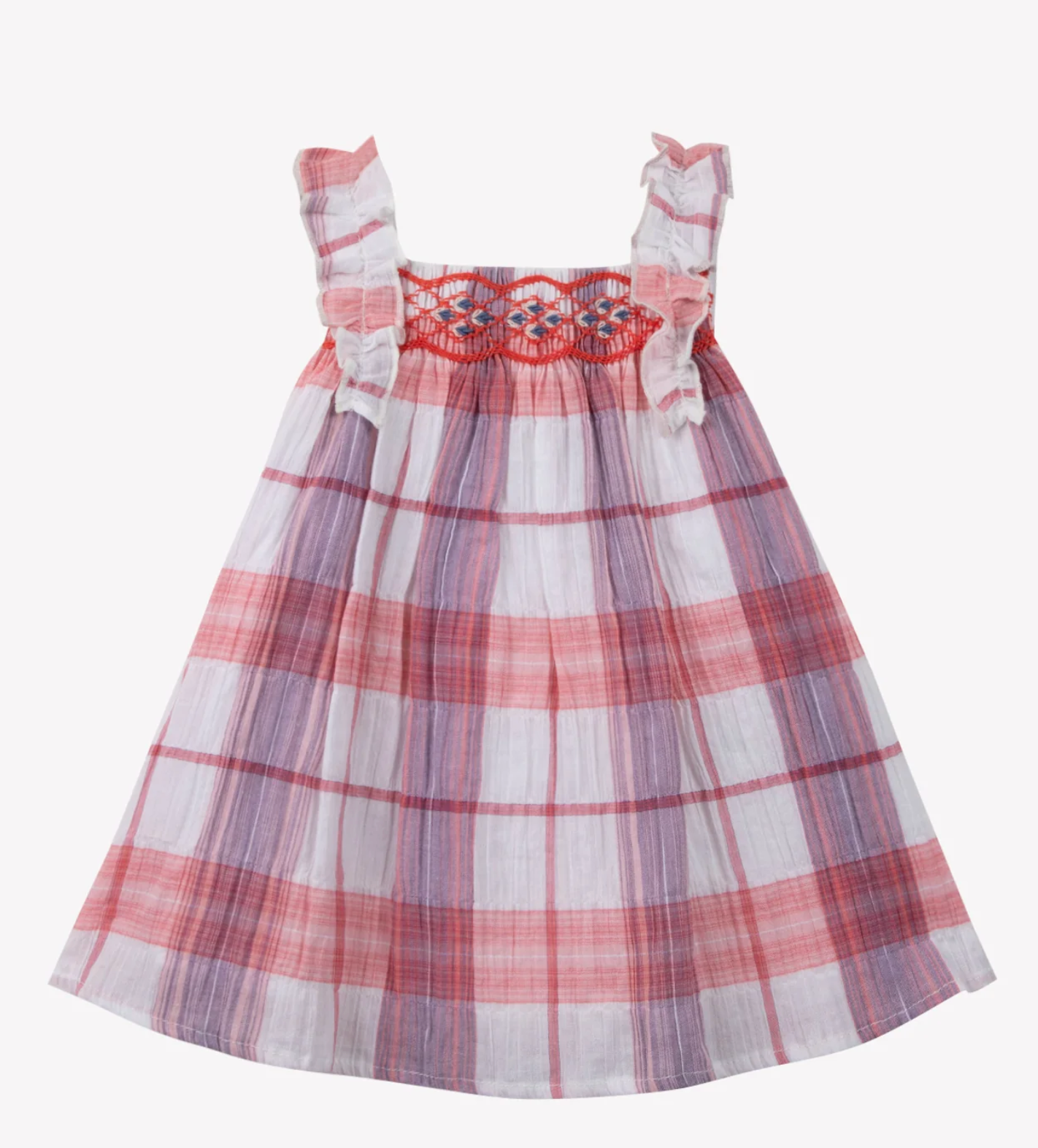 Tartine Et Chocolat Coral Checkered Apron Dress