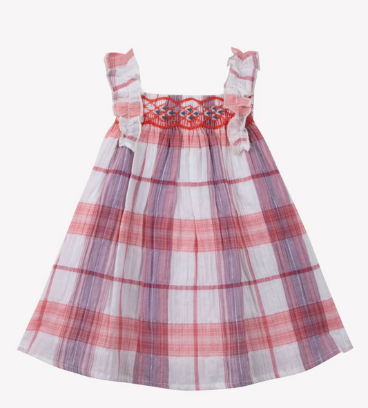 Tartine Et Chocolat Coral Checkered Apron Dress