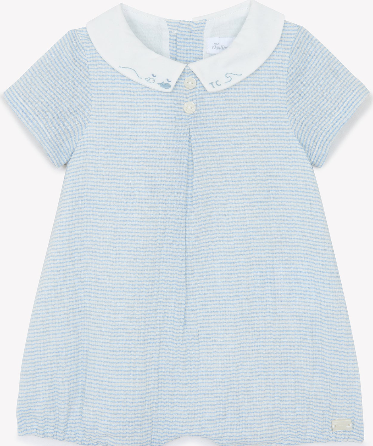 Tartine Et Chocolate Blue Grey Striped Short Jumpsuit