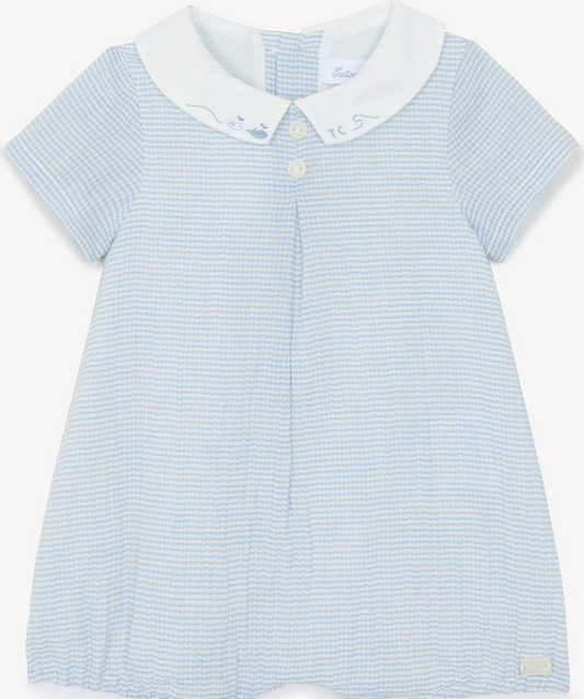 Tartine Et Chocolate Blue Grey Striped Short Jumpsuit