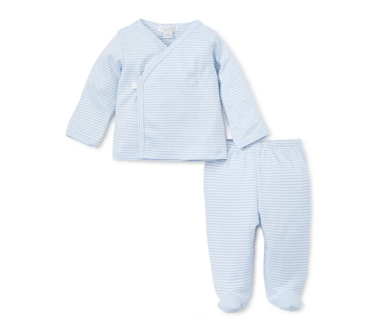 Kissy Kissy Classic Rib Blue Stripe Footed Pant Set